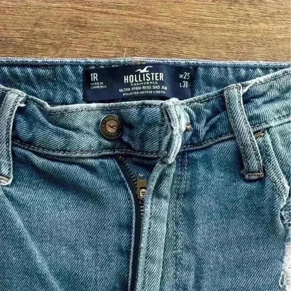 HOLLISTER DISTRESS/RIPPED ULTRA HIGH-RISE DAD JEAN VINTAGE STRETCH W 25 L 31 1R - Picture 6 of 12